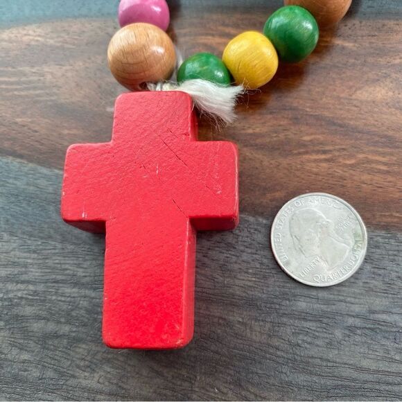 Chunky Colorful Beaded Necklace Cross Pendant - Picture 8 of 8